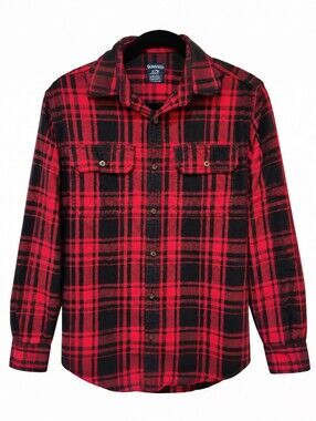 Faded Glory Men’s 34-36 Red Black Plaid 100% Cotton Flannel Shirt